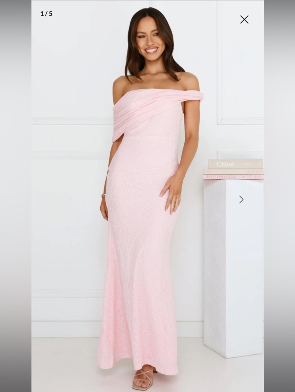 Hello Molly SLAY THE NIGHT OFF SHOULDER MAXI DRESS PINK